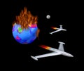 Climate change rockets launch space travel journey world exploration explore worlds other fire greenhouse environment spaceship