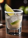 Photo Of Shot Tequila With Lime, Salt And Agave, Cocktail Bar, Vector Design With Mexican Tequila, Alcohol Pab. Generative AI Royalty Free Stock Photo