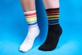 Concept photo of socks with rainbow colors, allegory
