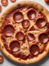 Photo Of Tasty Pepperoni Pizza Shot Down On Isolated White Background. Generative AI