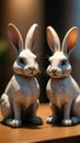 Photo Of Two Rabbits Sculptures In Room. Generative AI Royalty Free Stock Photo