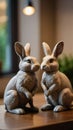 Photo Of Two Rabbits Sculptures In Room. Generative AI Royalty Free Stock Photo