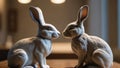 Photo Of Two Rabbits Sculptures In Room. Generative AI Royalty Free Stock Photo