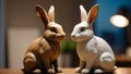 Photo Of Two Rabbits Sculptures In Room. Generative AI Royalty Free Stock Photo