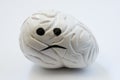 Concept photo of unhappy, sad brain with sickness disorder. Model of brain with sad smile, which symbolizes neurologic problem: di Royalty Free Stock Photo