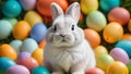 Photo Of Very Cute Easter Bunny Surrounded By Vibrant Easter Eggs, Illustration Of A Bunny As The Protagonist Of A . Generative AI Royalty Free Stock Photo