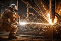 Pipeline Welding Sparks Flying.AI Generated Royalty Free Stock Photo
