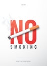 Concept placard with 3D realistic cigarette and text No Smoking.