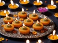 A Plate Of Small Cakes With Candles On It. Generative AI