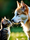 Playful Dog and Curious Kitten A Captivating Encounter.AI Generated