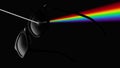 Concept of polarized lenses, sunglasses isolated on black background filter the rays of sunlight, with rainbow colors illustration