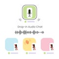 Concept of a popular mobile application for communicating people via audio chat in smartphones. Icons with microphones