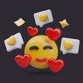 Concept of positive emotions. Round yellow emoticon laughs with closed eyes