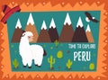 Concept Poster Of Peru With Cute Lama And Tourist Destinations
