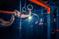 Concept: power, strength, healthy lifestyle, sport. Powerful attractive muscular woman at CrossFit gym Royalty Free Stock Photo