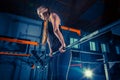 Concept: power, strength, healthy lifestyle, sport. Powerful attractive muscular woman at CrossFit gym Royalty Free Stock Photo