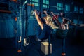 Concept: power, strength, healthy lifestyle, sport. Powerful attractive muscular women at CrossFit gym Royalty Free Stock Photo