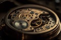 Precise timekeeping, a close look at the mechanical cogwheels of a watch. Generative AI