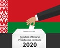Concept of Belarus Election 2020. Hand Putting Voting Paper in the Ballot Box. Vector Illustration Flat Style