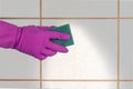 The concept of professional cleaning by the worker of a ceramic tile and a clean trace Royalty Free Stock Photo