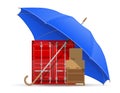 Concept of protected and insured cargo umbrella Royalty Free Stock Photo
