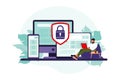 Concept of protecting computer data. General data security. Personal information protection. Vector illustration. Flat