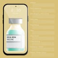 Concept of protecting social media information presented by bottle of vaccine with smartphone and label that with text social