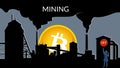 Concept of protest against environmental pollution when mining Bitcoin.