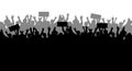 Concept of protest and strike, demonstration and revolution. Silhouettes of crowds of people with banners in hand. Political and