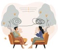 Concept of psychological healing. Woman attending a therapy appointment, engaging with a psychiatrist. Tackling stress