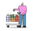 Concept Of a Quarantine During Coronavirus. Customer Elderly Woman With Trolley Full Of Food Supply