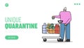 Concept Of a Quarantine During Coronavirus. Website Landing Page. Elderly Woman With Trolley Full Of Food