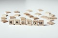 Concept of racism and misunderstanding between people, prejudice and discrimination. Wooden block with word racism on the white