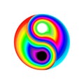 Concept rainbow flat symbol yin-yang. Digital electronic, disco trans rave abstraction. Isolated vector illustration. Creative