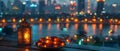 Ramadan Nights: Lantern Glow and Dates Over City Lights. Concept Ramadan Nights, Lantern Glow, City