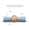 Concept of receiving important document, certificate. Scroll with color 3D seal