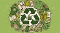 Concept of recycle. Clothing with recycling symbol in center with green background. AI generated