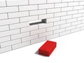 Concept with red brick from white wall Royalty Free Stock Photo