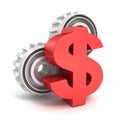 Concept red dollar currency symbol with work gears Royalty Free Stock Photo