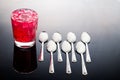 Concept of red fizzy drinks with unhealthy sugar content