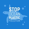 Concept of Reduce Ocean Plastic Pollution. Background with turtle. Save the ocean concept. Eco problem poster. Vector