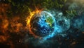 Concept of reflection of natural elements - water, fire, earth, creation and space Royalty Free Stock Photo