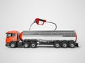Concept refueling gasoline tank truck with fuel 3d render on gray background with shadow