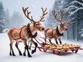 Reindeers Pulling A Sler. Generative AI Royalty Free Stock Photo
