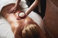 Therapist ready to make massage with salt Royalty Free Stock Photo