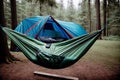 Relaxation in Nature A Captivating Realistic Photo of a Camping Hammock.AI Generated