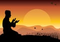 Concept of religion is Islam. Silhouette of man praying , and the mosque , Vector illustrations Royalty Free Stock Photo