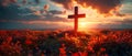 Concept Religious Symbolism, Spiritual Serene Cross at Sunset Symbol of Faith and Renewal