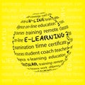 Concept of remote learning. Remote learning concept in word tag cloud on yellow background. E-learning concept. Royalty Free Stock Photo