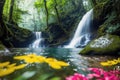 Rendering of Enchanted Waterfall in the Forest .AI Generated